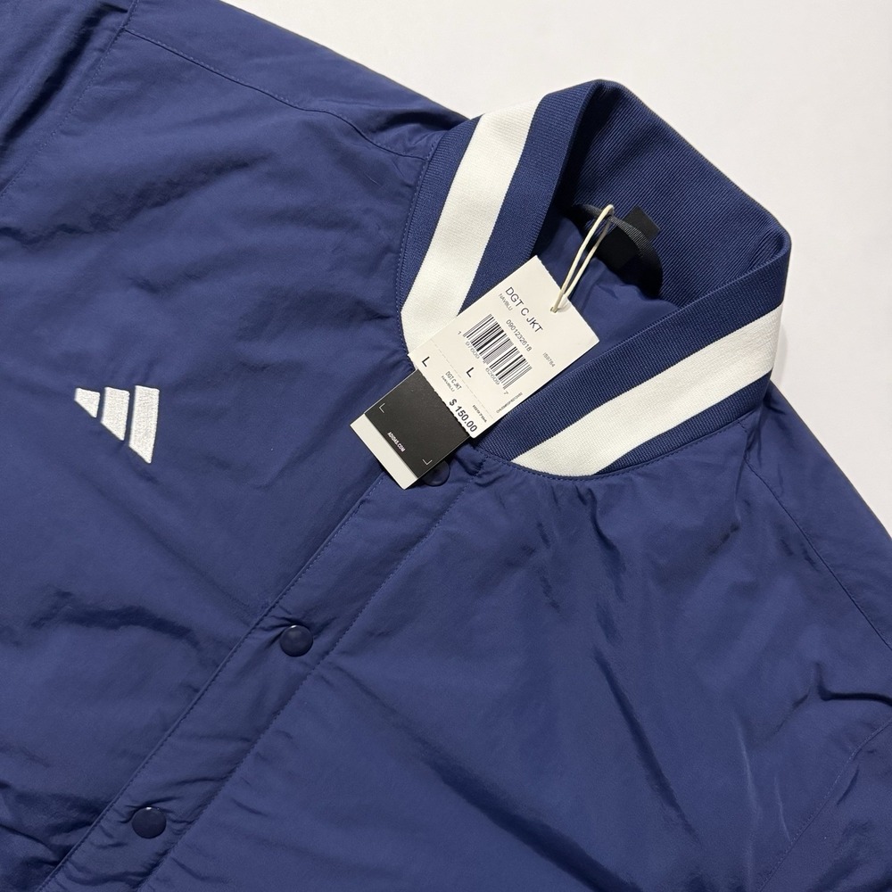 New Adidas Dugout Baseball Coaches Jacket Navy White IS9784 Size Large MSRP $150